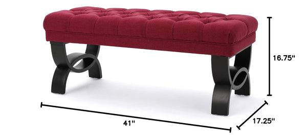 Tufted Fabric Ottoman Bench – Deep Red