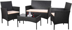 4-Piece Outdoor Patio Furniture Set – Rattan Wicker Chairs with Table