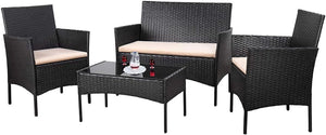 4-Piece Outdoor Patio Furniture Set – Rattan Wicker Chairs with Table
