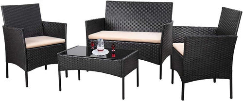 4-Piece Outdoor Patio Furniture Set – Rattan Wicker Chairs with Table