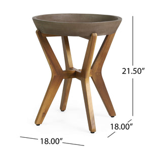 Outdoor Concrete & Acacia Wood Side Table