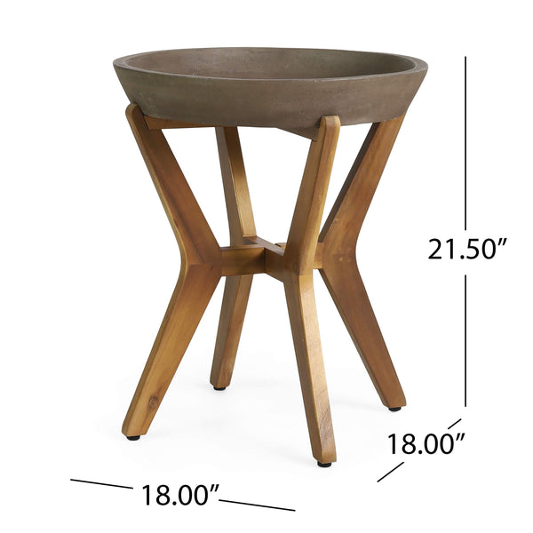 Outdoor Concrete & Acacia Wood Side Table