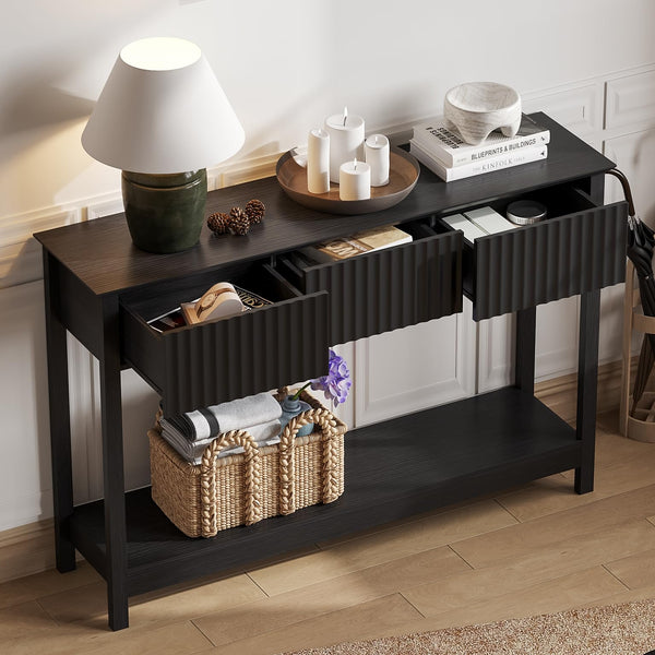 47" Fluted Console Table with 3 Drawers & Shelf