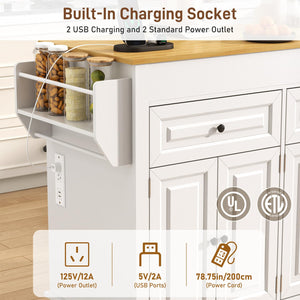 Extendable Kitchen Island Cart with Dining Table & Power Outlet