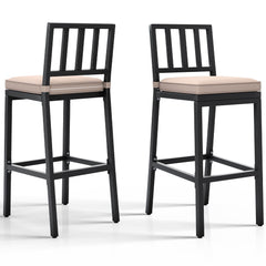 Outdoor Bar Stools Set of 2 with Cushion, Metal Patio Bar Stools All-Weather