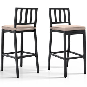 Outdoor Bar Stools Set of 2 with Cushion, Metal Patio Bar Stools All-Weather