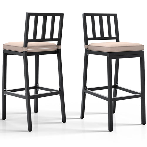Outdoor Bar Stools Set of 2 with Cushion, Metal Patio Bar Stools All-Weather