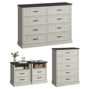 Farmhouse Dresser & Nightstand Bedroom Set – 4 Piece, White