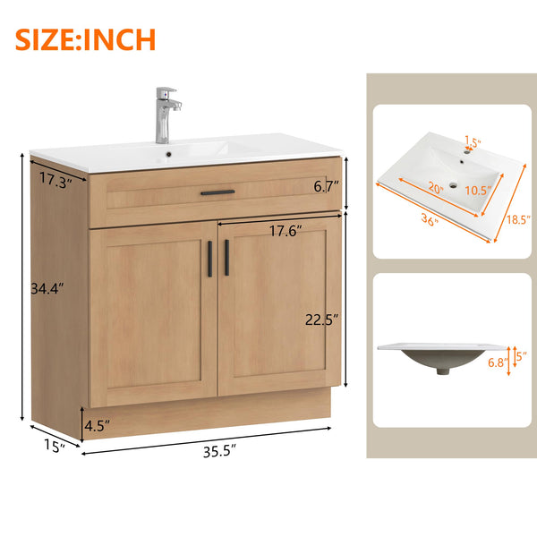 Bathroom Vanity Cabinet with Sink – Soft-Close Doors, Drawer & Metal Handles
