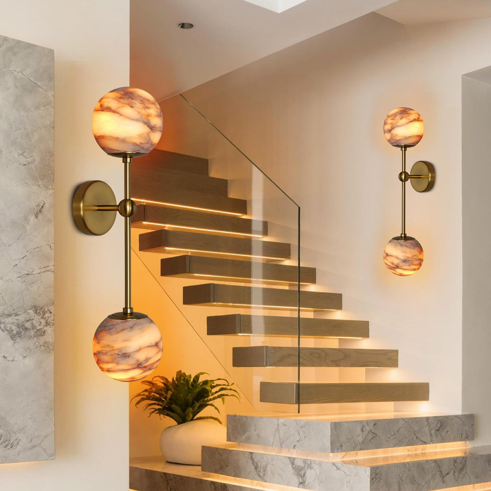 Alabaster Globe Wall Sconce with Brass Base