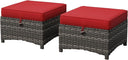 Outdoor Wicker Patio Ottomans Set of 2 with Cushion