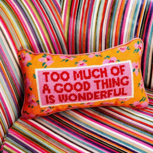 Coral Needlepoint Throw Pillow – Wool Embroidered Accent Pillow 8" x 14"