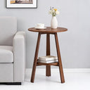 Bamboo Round 2-Tier End Table with Storage Shelf