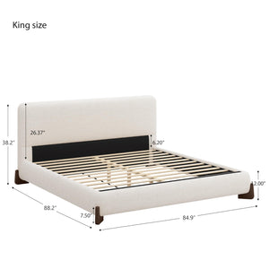 King Boucle Upholstered Bed Frame with Headboard
