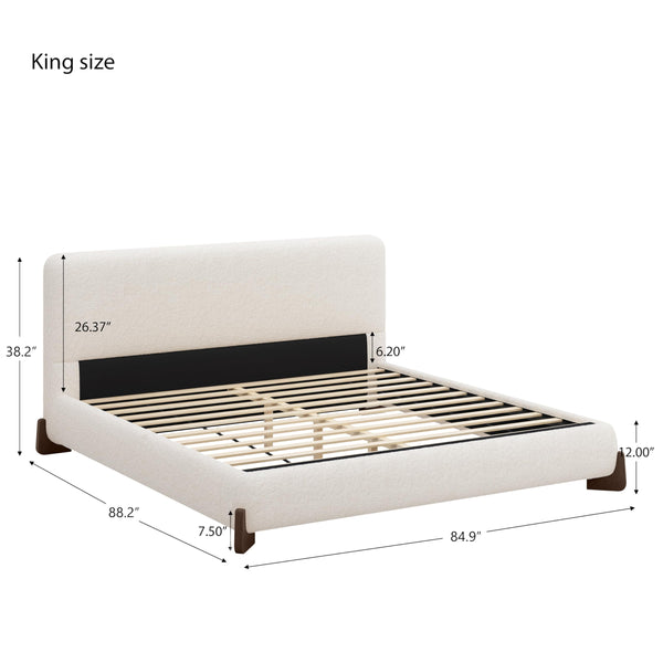 King Boucle Upholstered Bed Frame with Headboard