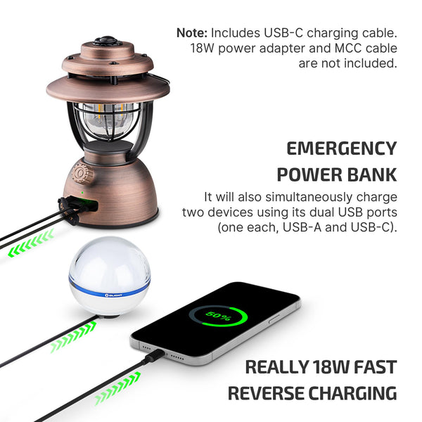 Rechargeable LED Camping Lantern – 300 Lumens, App Control, IP55, Vintage Bronze