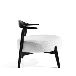 Wishbone Back Accent Chair – Bouclé Fabric, Birch Wood Legs
