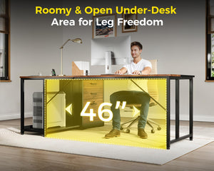61" L-Shaped Office Desk with Drawers, File Cabinet & Power Outlets