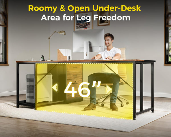 61" L-Shaped Office Desk with Drawers, File Cabinet & Power Outlets