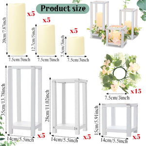 Wooden Wedding Lantern Centerpiece Set with LED Candles – 45 Pieces