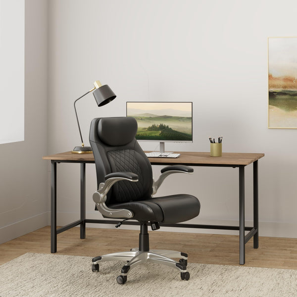 Ergonomic PU Leather Office Chair with Adjustable Lumbar Support & Flip Armrests