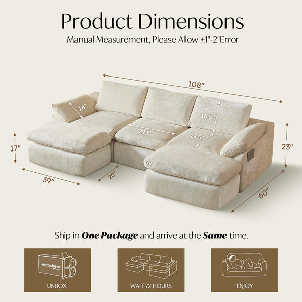 U-Shaped Modular Sectional Sofa – Deep Seat Cloud Couch