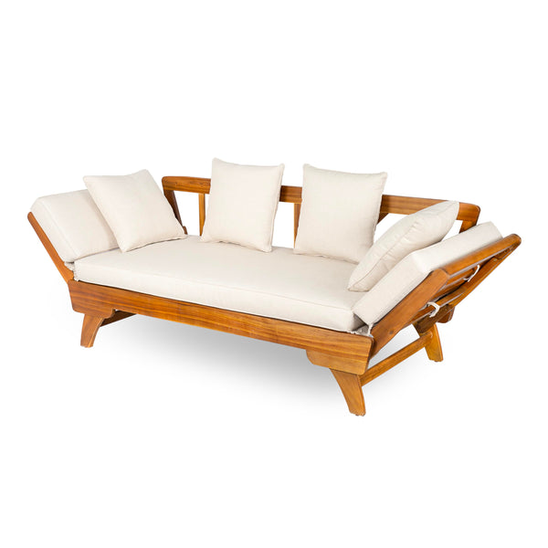 Convertible Outdoor Daybed Sofa – 3-Seater Acacia Wood Patio Couch