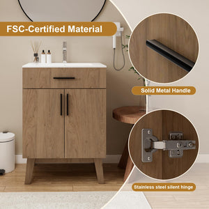 24-Inch Bathroom Vanity with Ceramic Sink & Soft-Close Cabinet