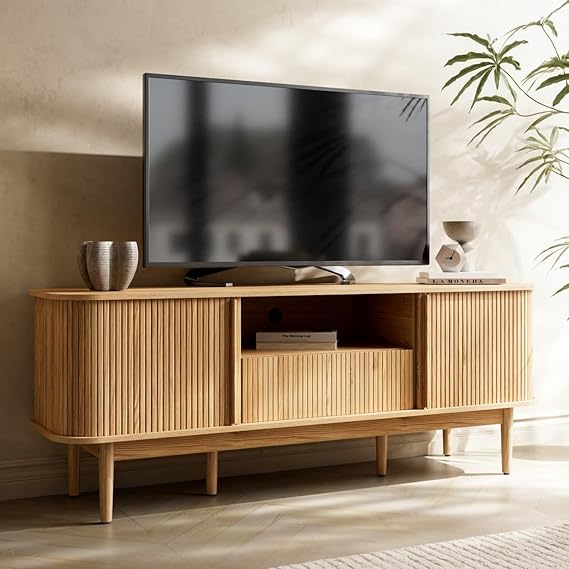 TV Stand with Sliding Doors & Storage