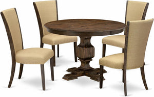 7-Piece Round Dining Table Set with 6 Upholstered Chairs