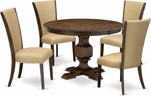 7-Piece Round Dining Table Set with 6 Upholstered Chairs