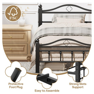 Metal Platform Bed Frame with Vintage Headboard