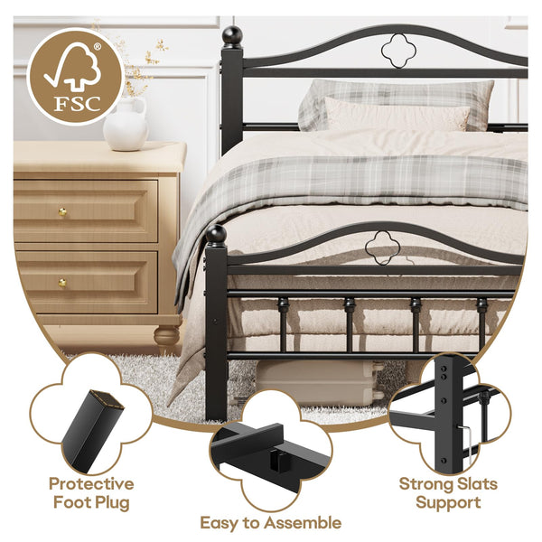 Metal Platform Bed Frame with Vintage Headboard