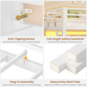 Twin Low Loft Bed with Storage Drawers, Bookcase & LED Lights