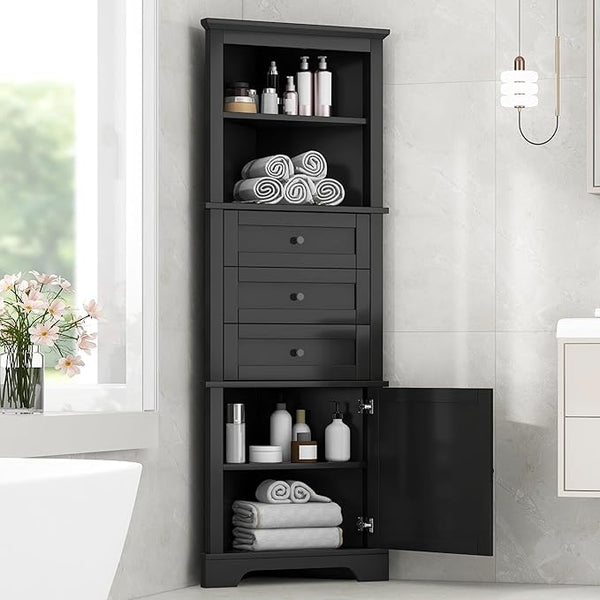 69" Tall Corner Cabinet with Adjustable Shelves and Drawers