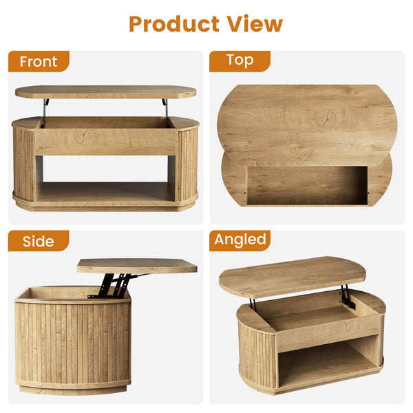 Oval Lift Top Coffee Table with Storage