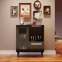 Wine Bar Cabinet with Tempered Glass Doors & Stemware Rack