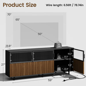 59" Modern Acrylic TV Stand with LED Lights & Power Strip