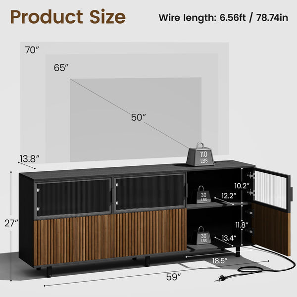 59" Modern Acrylic TV Stand with LED Lights & Power Strip