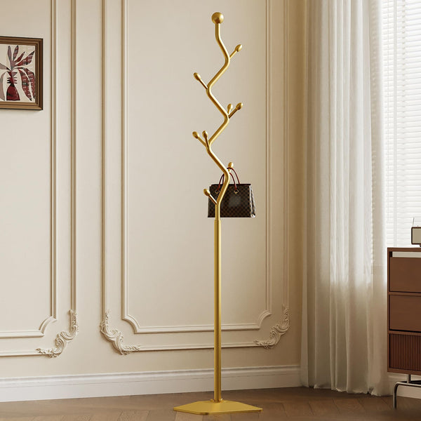 Metal Coat Rack Freestanding with 8 Hooks and Rectangular Base