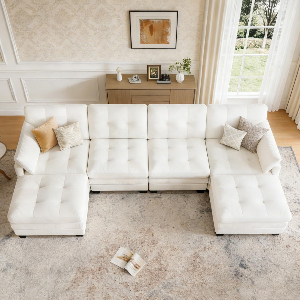 Modular U-Shaped Sectional Sofa with Movable Ottomans