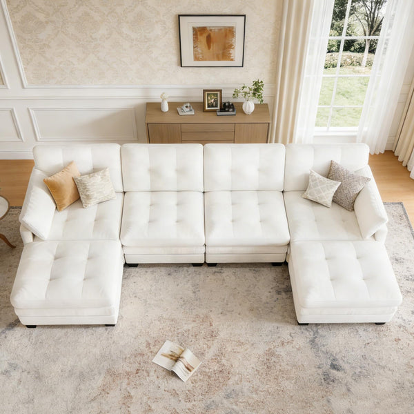 Modular U-Shaped Sectional Sofa with Movable Ottomans