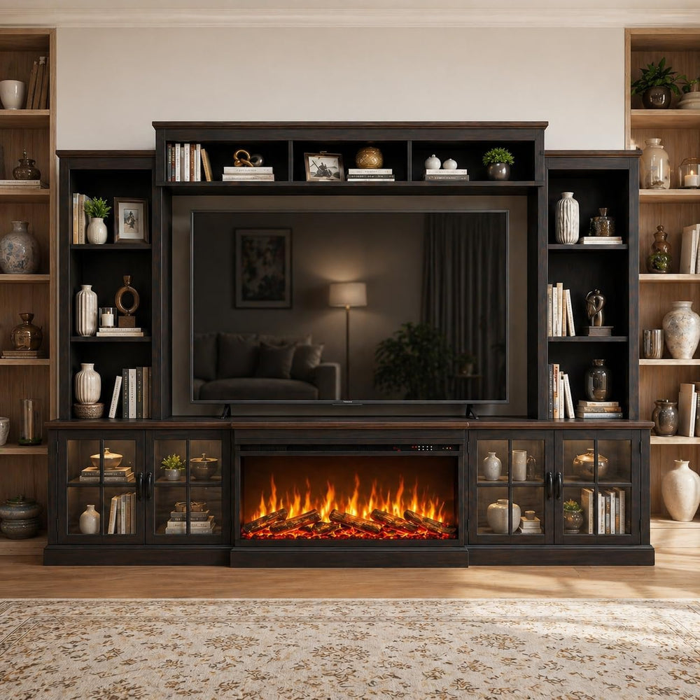 98" Farmhouse TV Stand with Fireplace & Barn Doors