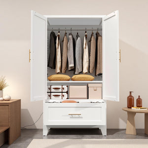 Metal Wardrobe Closet with Hanging Rod & Drawer