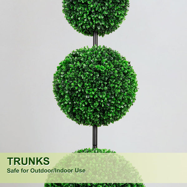 Triple Ball Topiary Tree Set of 2 with Planter – 4 ft Artificial Indoor Outdoor Plant