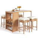 5-Piece Outdoor Wicker Bar Set with Storage