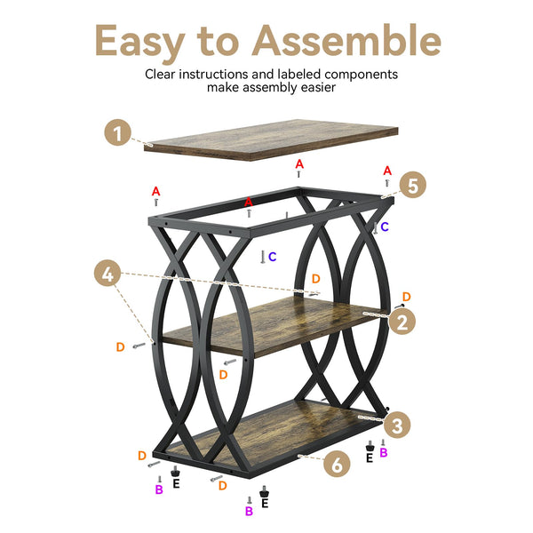 3-Tier Narrow End Table with Storage Shelves