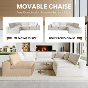 130" L-Shaped Modular Sectional Sofa – Deep Seat, Sleeper, White