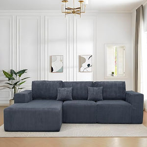 3-Piece Modular Sectional Sofa – Corduroy Cloud Couch with Deep Seating