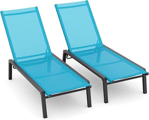 Foldable Outdoor Chaise Lounge Set of 2 with 4-Position Adjustable Backrest